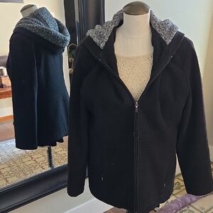 Fleet Street Wool Blend Limited Women's Black Hooded Mid Length Jacket Siz Large